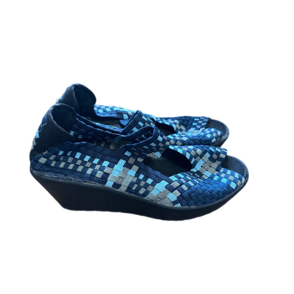 Steven by Steve Madden Brynn Wedge Sandals‎ Womens 6.5 Blue Woven Elastic